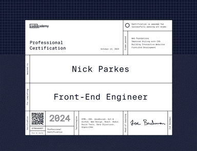 Codecademy Front-end engineer Certification