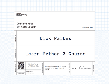 Codecademy Python Certification